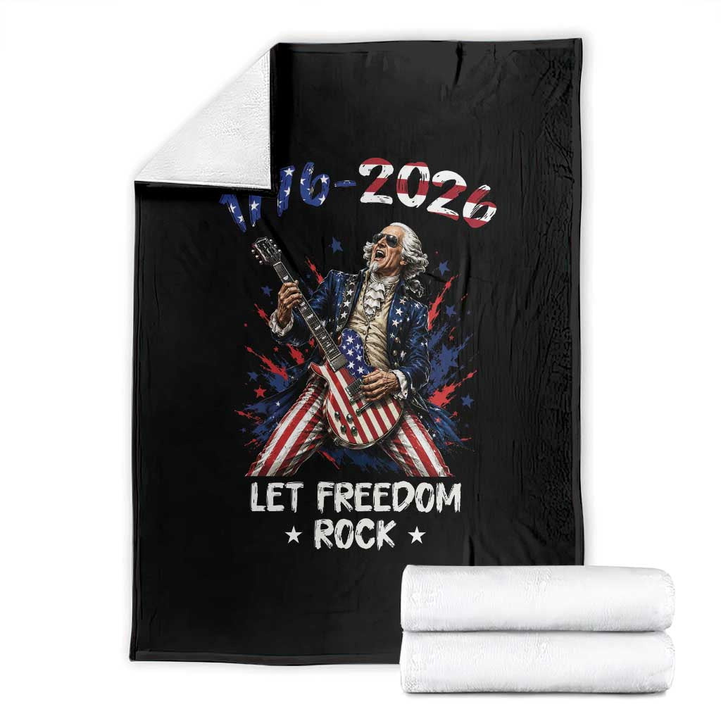 Let Freedom Rock George Washington Rock Star Throw Blanket Funny Electric Guitar Player American Flag Suit 1776 to 2026 Semiquincentennial