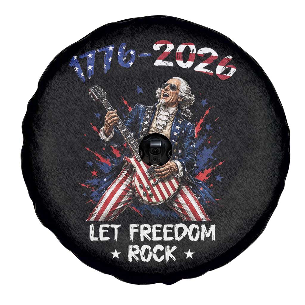 Let Freedom Rock George Washington Rock Star Spare Tire Cover Funny Electric Guitar Player American Flag Suit 1776 to 2026 Semiquincentennial