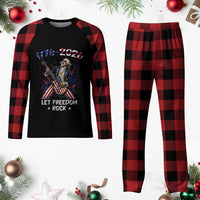 Let Freedom Rock George Washington Rock Star Plaid Pajama Set Funny Electric Guitar Player American Flag Suit 1776 to 2026 Semiquincentennial