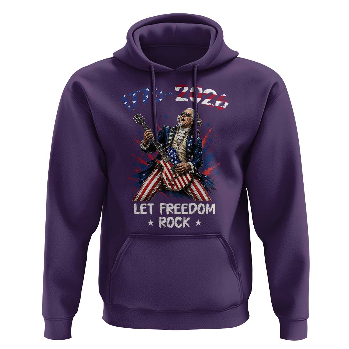 Let Freedom Rock George Washington Rock Star Hoodie Funny Electric Guitar Player American Flag Suit 1776 to 2026 Semiquincentennial