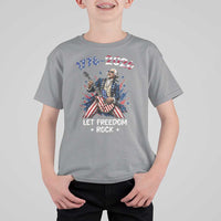 Let Freedom Rock George Washington Rock Star T Shirt For Kid Funny Electric Guitar Player American Flag Suit 1776 to 2026 Semiquincentennial