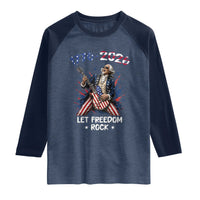 Let Freedom Rock George Washington Rock Star Raglan Shirt Funny Electric Guitar Player American Flag Suit 1776 to 2026 Semiquincentennial