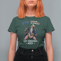 Let Freedom Rock George Washington Rock Star T Shirt For Women Funny Electric Guitar Player American Flag Suit 1776 to 2026 Semiquincentennial
