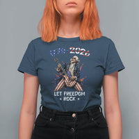 Let Freedom Rock George Washington Rock Star T Shirt For Women Funny Electric Guitar Player American Flag Suit 1776 to 2026 Semiquincentennial