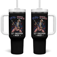 Let Freedom Rock George Washington Rock Star Tumbler With Handle Funny Electric Guitar Player American Flag Suit 1776 to 2026 Semiquincentennial