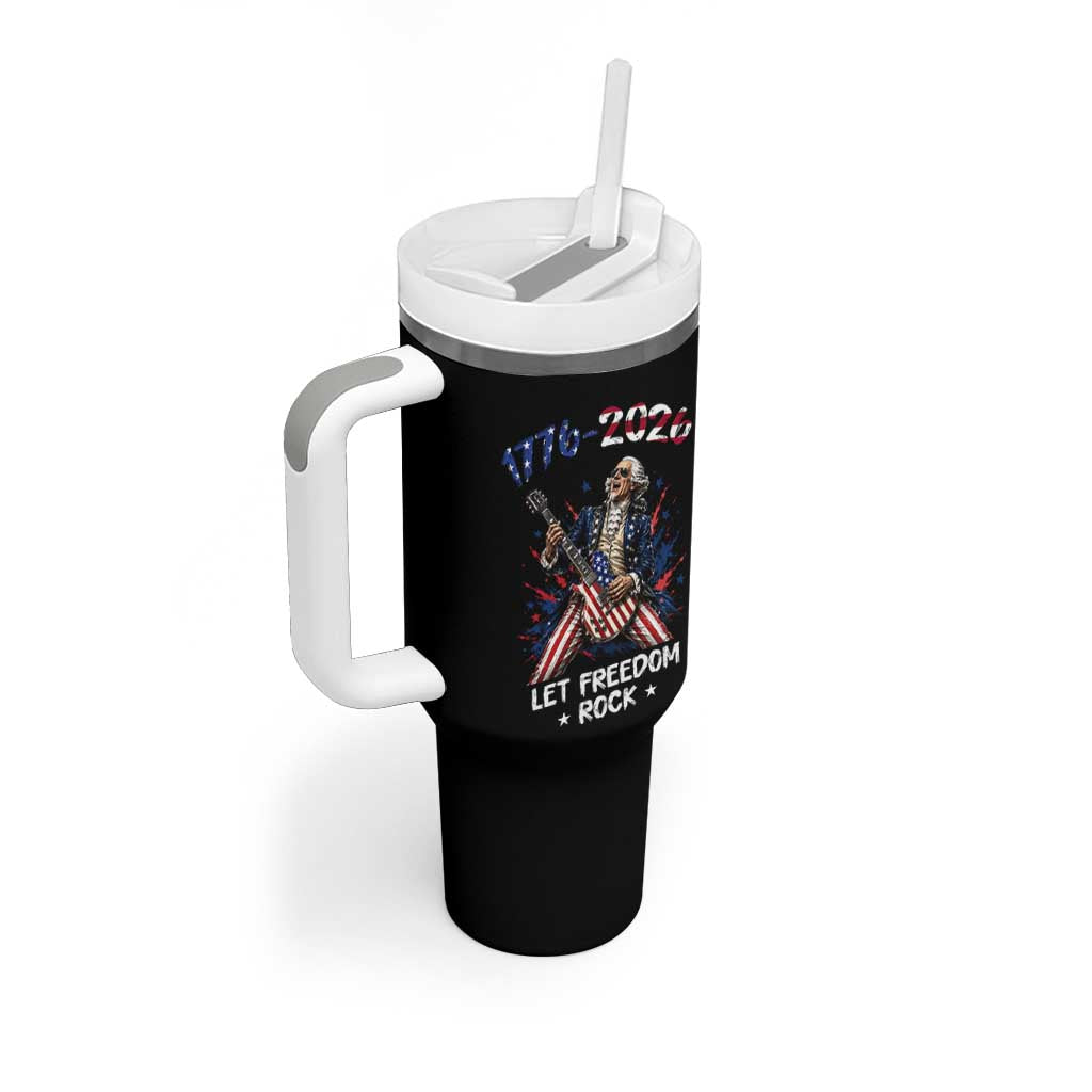 Let Freedom Rock George Washington Rock Star Tumbler With Handle Funny Electric Guitar Player American Flag Suit 1776 to 2026 Semiquincentennial
