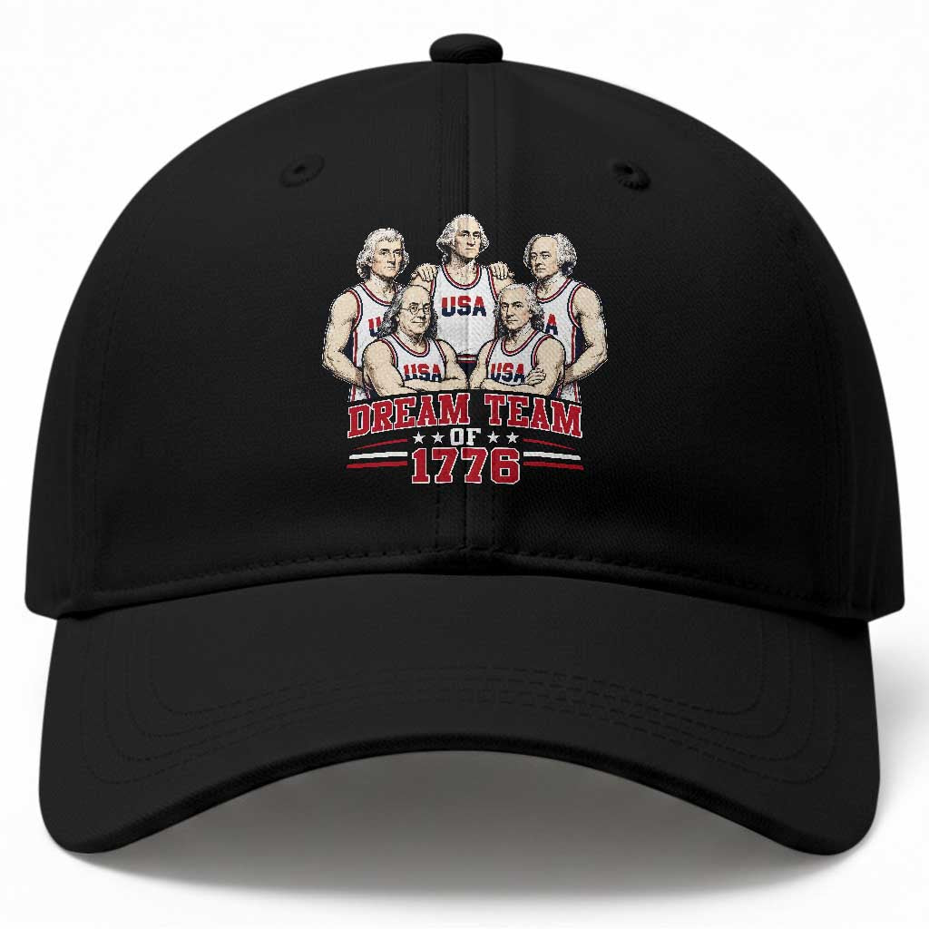 Dream Team of 1776 Funny Founding Fathers Basketball Players Baseball Cap Patriotic Sports Team Parody 4th of July 250th Anniversary