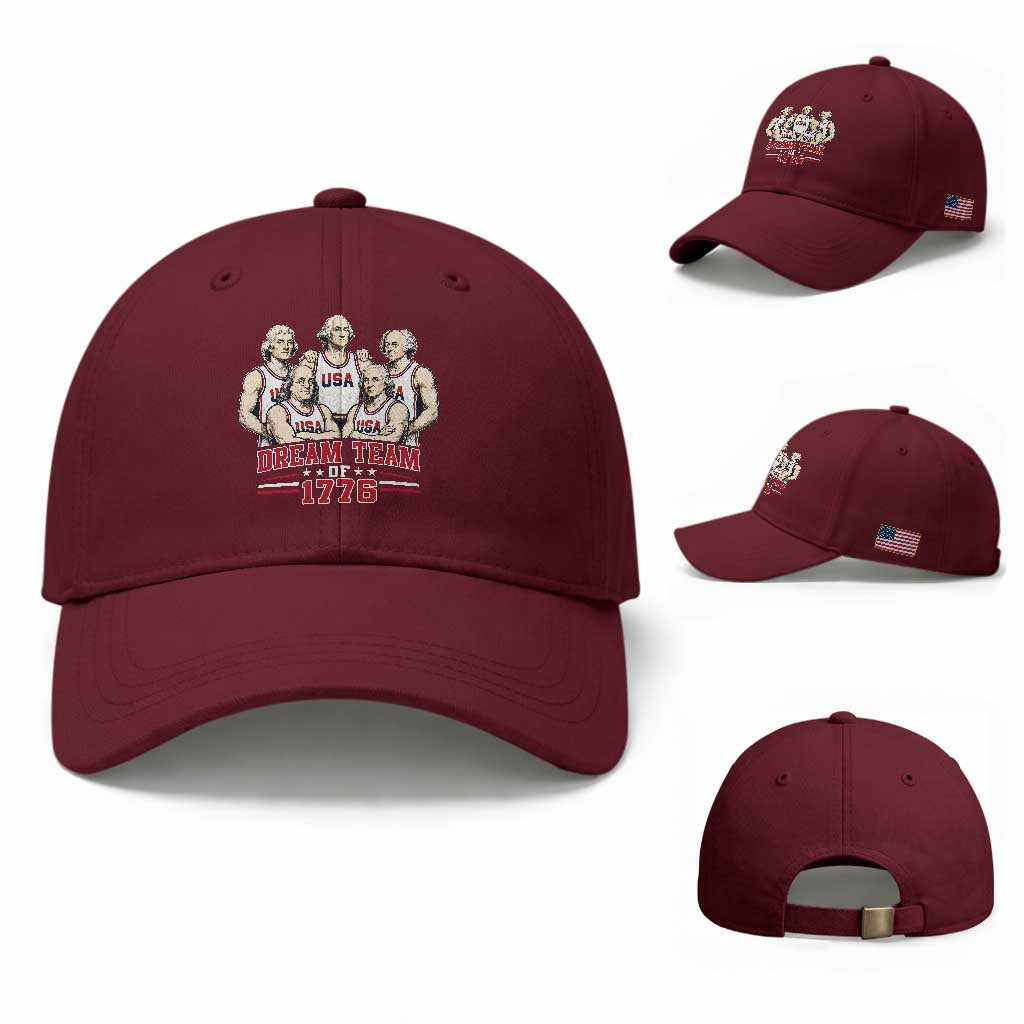 Dream Team of 1776 Funny Founding Fathers Basketball Players Baseball Cap Patriotic Sports Team Parody 4th of July 250th Anniversary