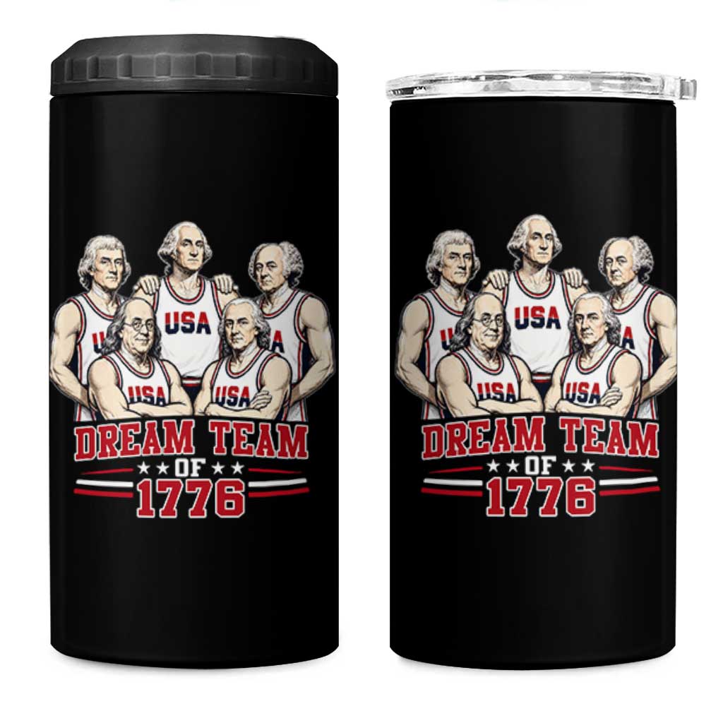 Dream Team of 1776 Funny Founding Fathers Basketball Players 4 in 1 Can Cooler Tumbler Patriotic Sports Team Parody 4th of July 250th Anniversary