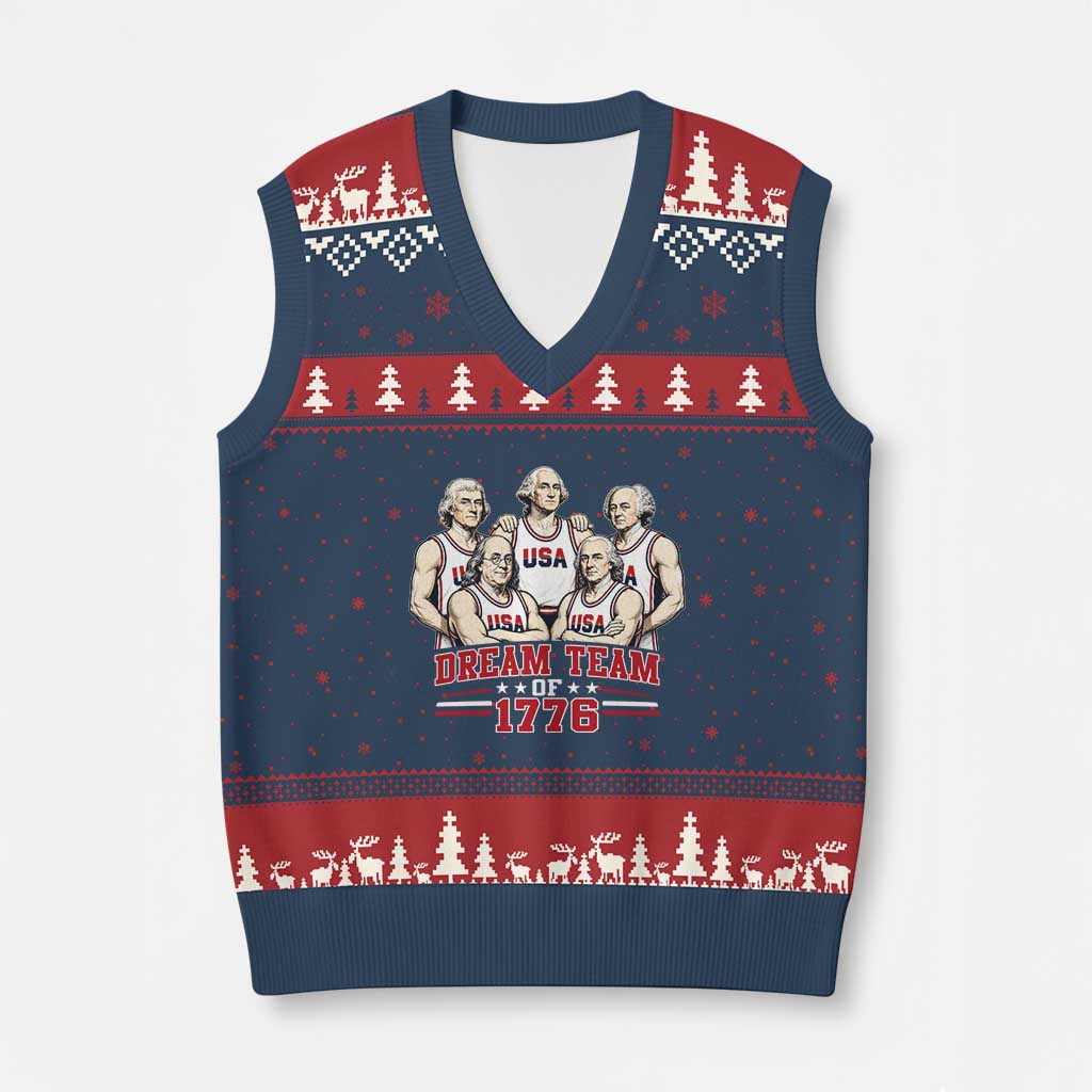 Dream Team of 1776 Funny Founding Fathers Basketball Players V-Neck Knit Sweater Vest Patriotic Sports Team Parody 4th of July 250th Anniversary