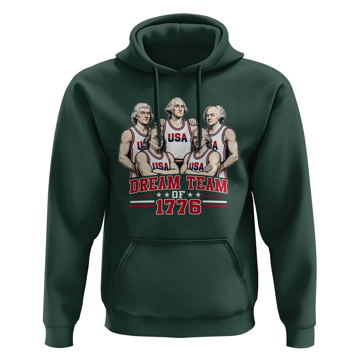 Dream Team of 1776 Funny Founding Fathers Basketball Players Hoodie Patriotic Sports Team Parody 4th of July 250th Anniversary