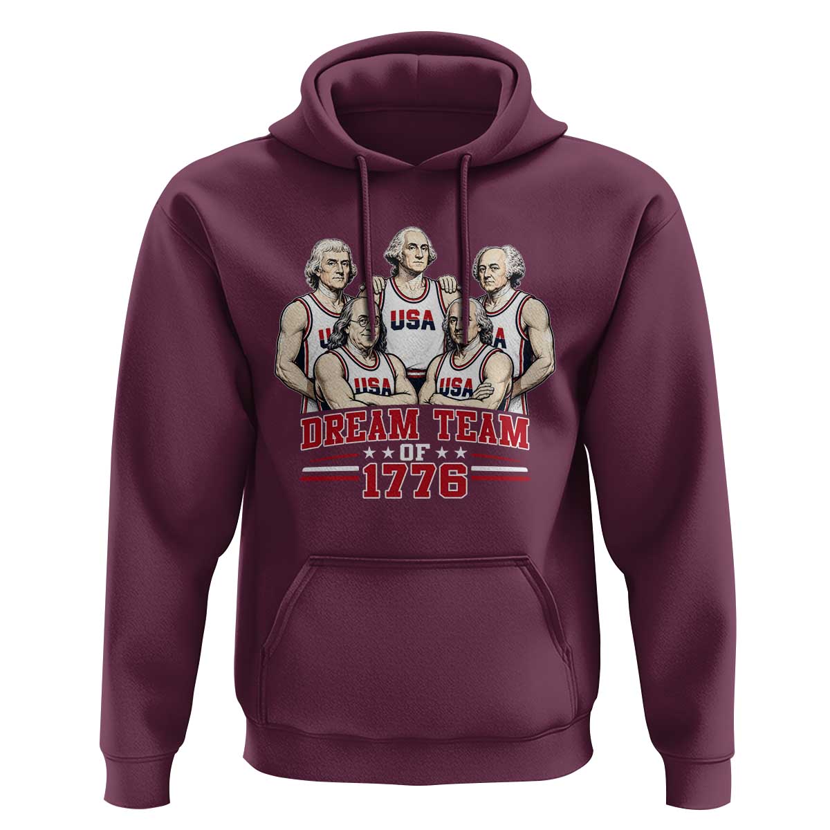 Dream Team of 1776 Funny Founding Fathers Basketball Players Hoodie Patriotic Sports Team Parody 4th of July 250th Anniversary