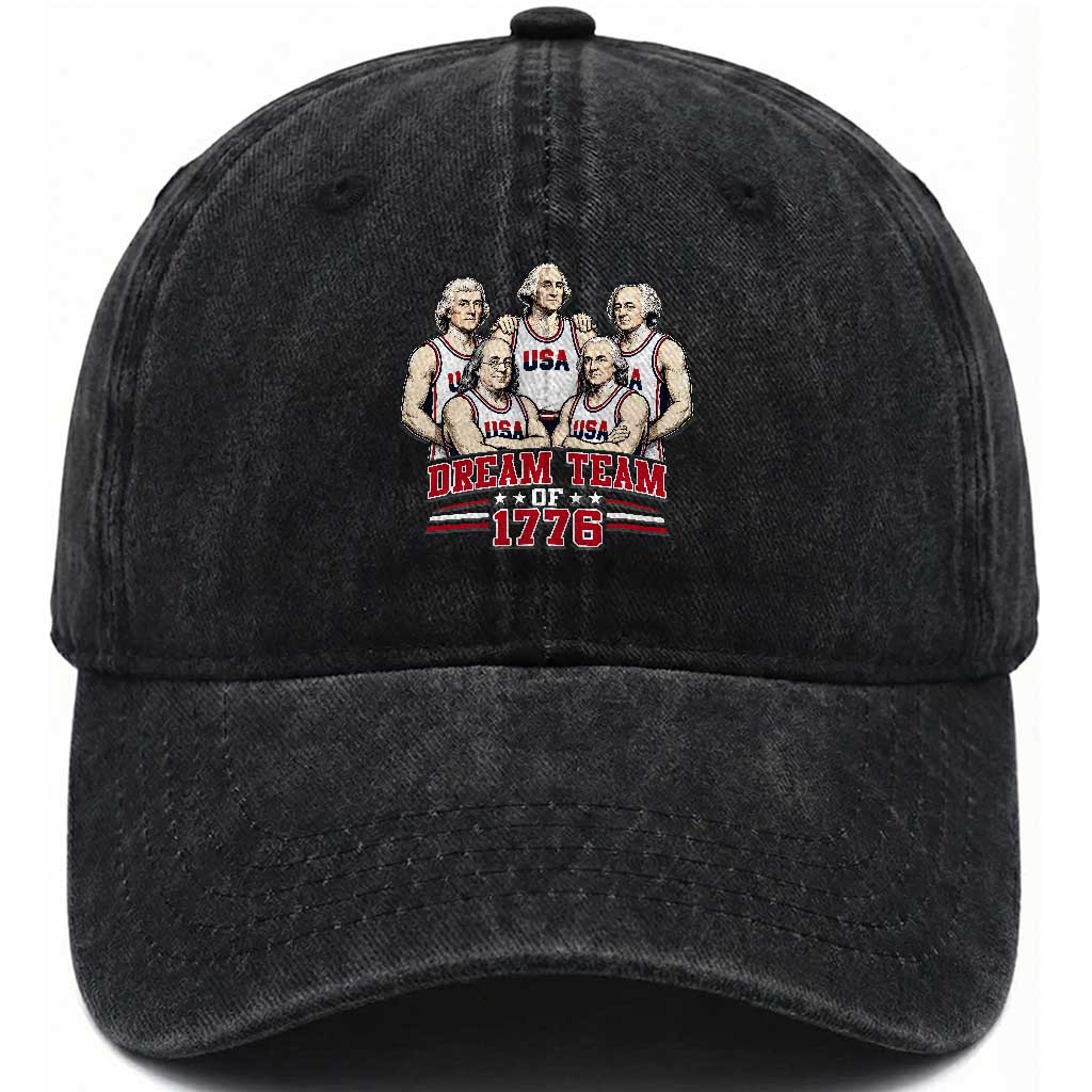 Dream Team of 1776 Funny Founding Fathers Basketball Players Washed Cotton Baseball Cap Patriotic Sports Team Parody 4th of July 250th Anniversary