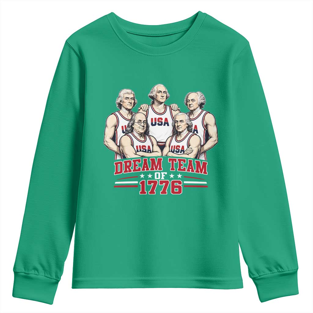 Dream Team of 1776 Funny Founding Fathers Basketball Players Youth Sweatshirt Patriotic Sports Team Parody 4th of July 250th Anniversary