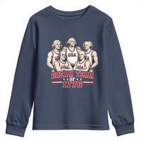 Dream Team of 1776 Funny Founding Fathers Basketball Players Youth Sweatshirt Patriotic Sports Team Parody 4th of July 250th Anniversary