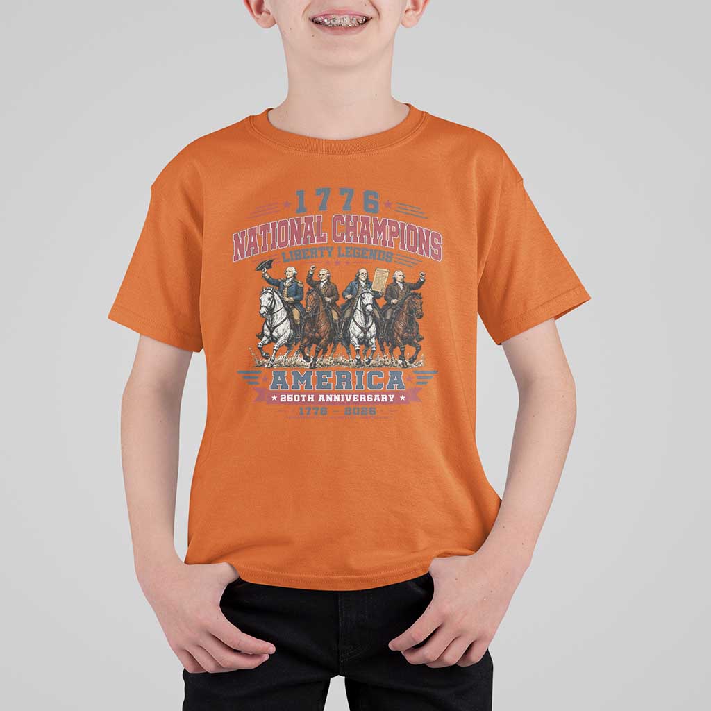 1776 National Champions Liberty Legends Vintage T Shirt For Kid Horseback Founding Fathers America 250th Anniversary