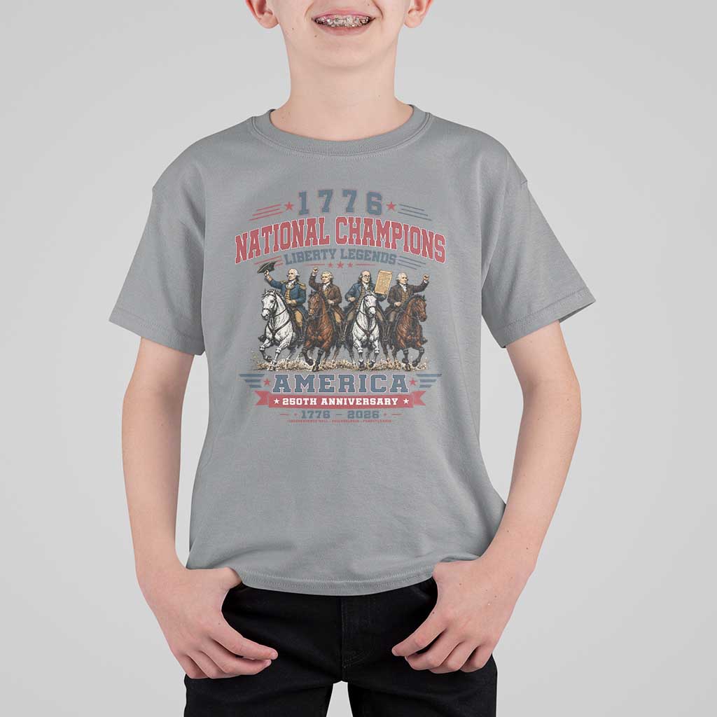 1776 National Champions Liberty Legends Vintage T Shirt For Kid Horseback Founding Fathers America 250th Anniversary