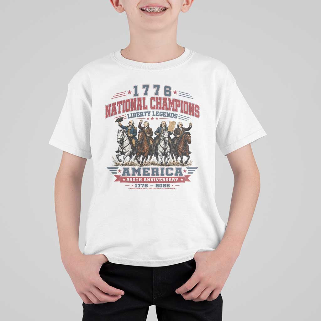 1776 National Champions Liberty Legends Vintage T Shirt For Kid Horseback Founding Fathers America 250th Anniversary