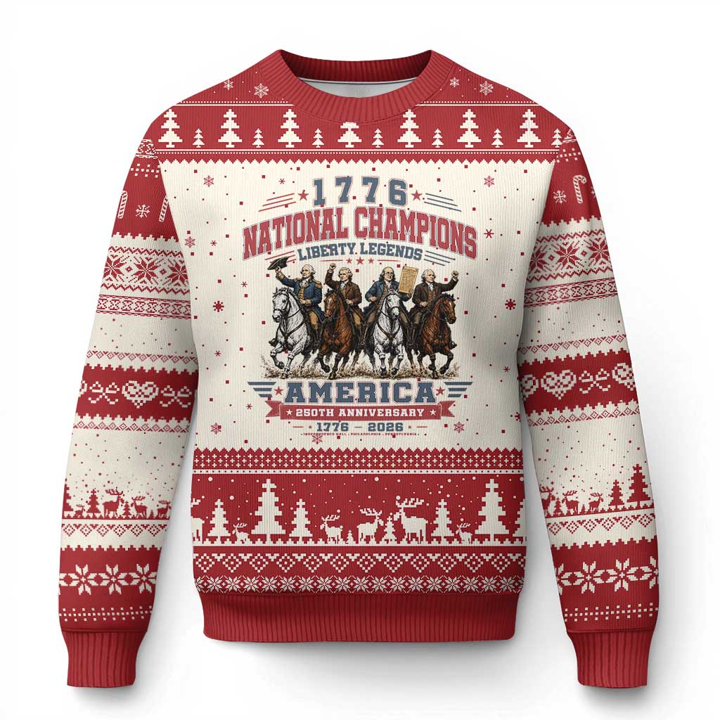 1776 National Champions Liberty Legends Vintage Ugly Christmas Sweater Horseback Founding Fathers America 250th Anniversary