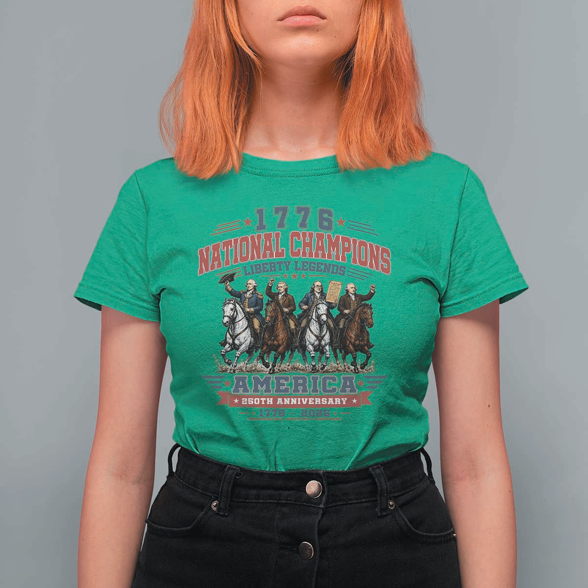 1776 National Champions Liberty Legends Vintage T Shirt For Women Horseback Founding Fathers America 250th Anniversary