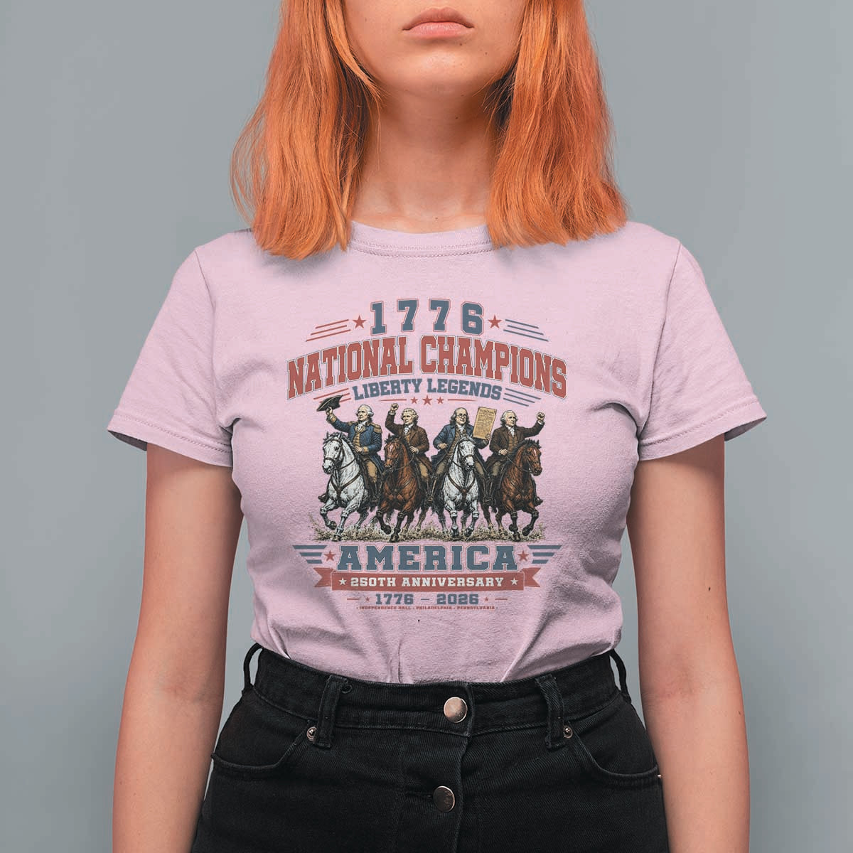 1776 National Champions Liberty Legends Vintage T Shirt For Women Horseback Founding Fathers America 250th Anniversary