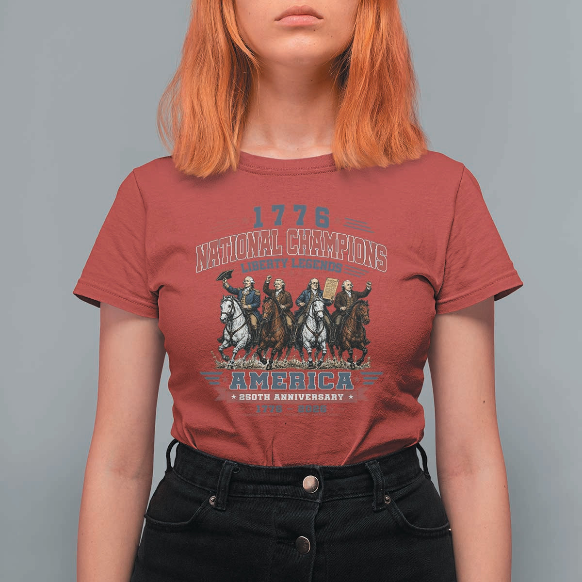 1776 National Champions Liberty Legends Vintage T Shirt For Women Horseback Founding Fathers America 250th Anniversary