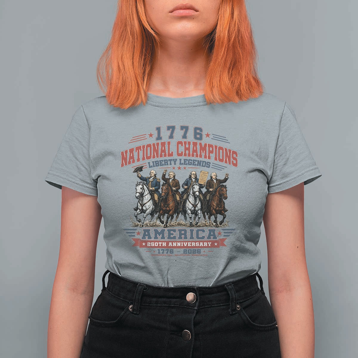 1776 National Champions Liberty Legends Vintage T Shirt For Women Horseback Founding Fathers America 250th Anniversary