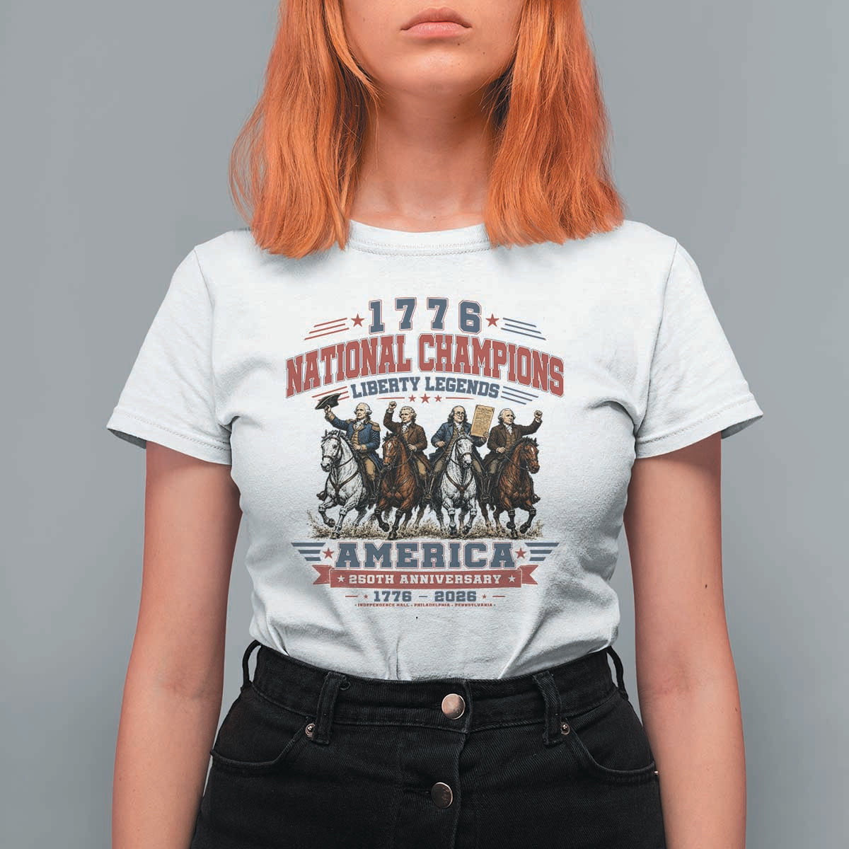 1776 National Champions Liberty Legends Vintage T Shirt For Women Horseback Founding Fathers America 250th Anniversary