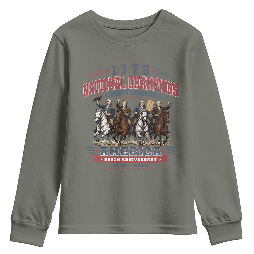 1776 National Champions Liberty Legends Vintage Youth Sweatshirt Horseback Founding Fathers America 250th Anniversary