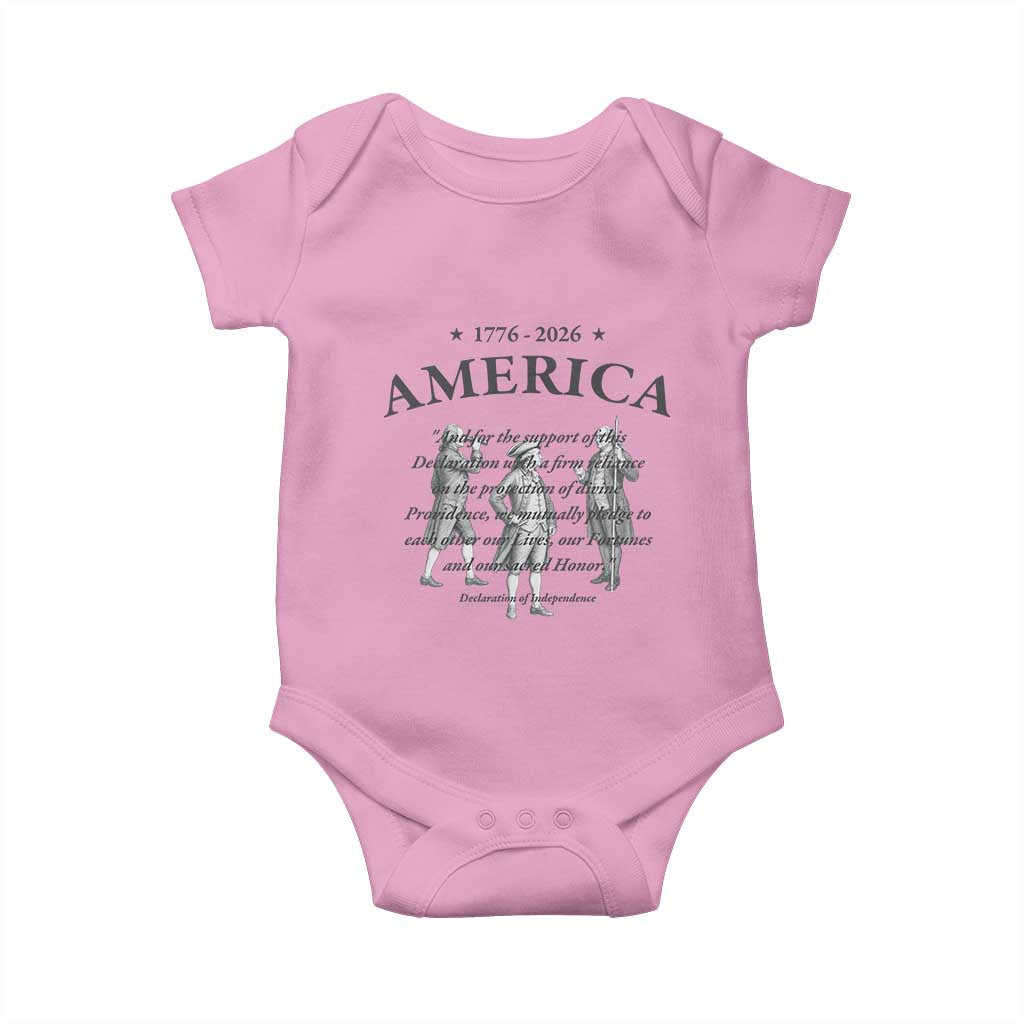 Declaration of Independence Sacred Honor Quote Graphic Baby Onesie Vintage 1776 to 2026 America Patriotic History