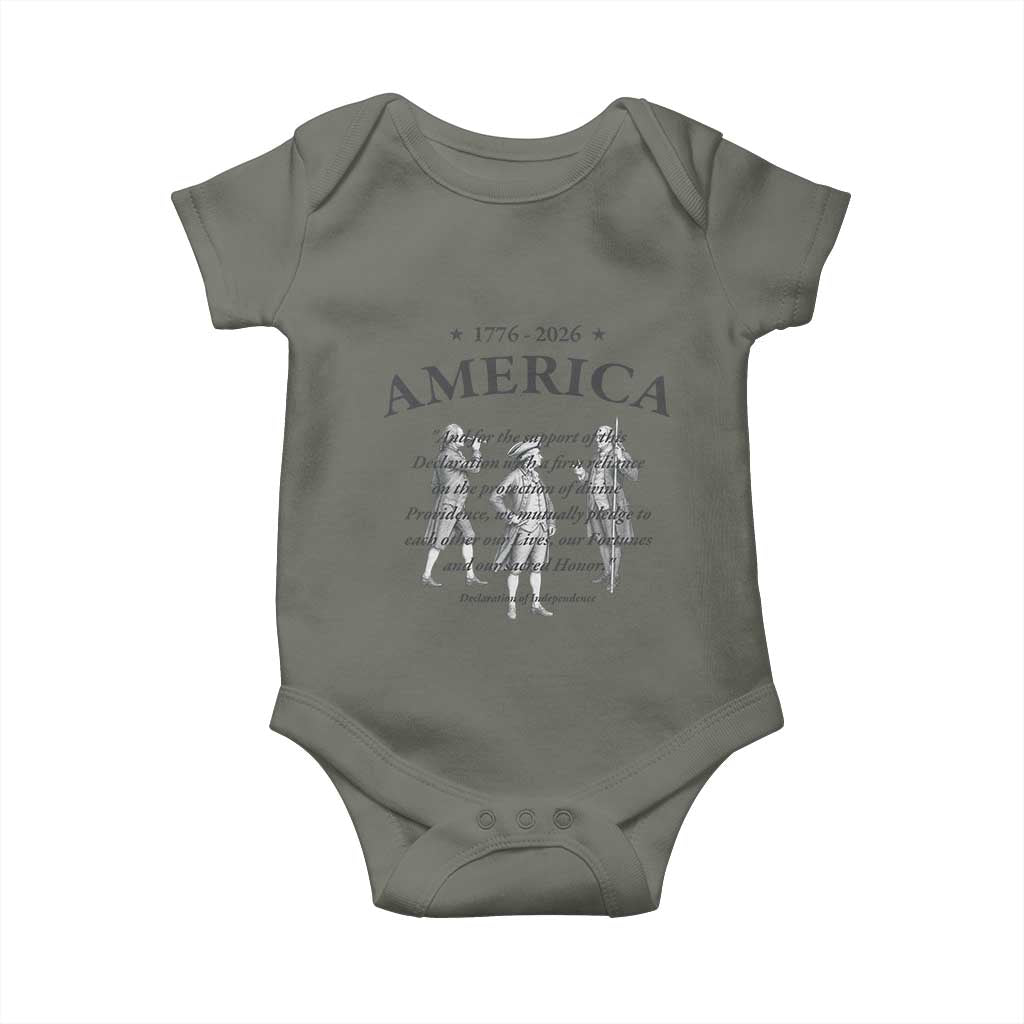 Declaration of Independence Sacred Honor Quote Graphic Baby Onesie Vintage 1776 to 2026 America Patriotic History