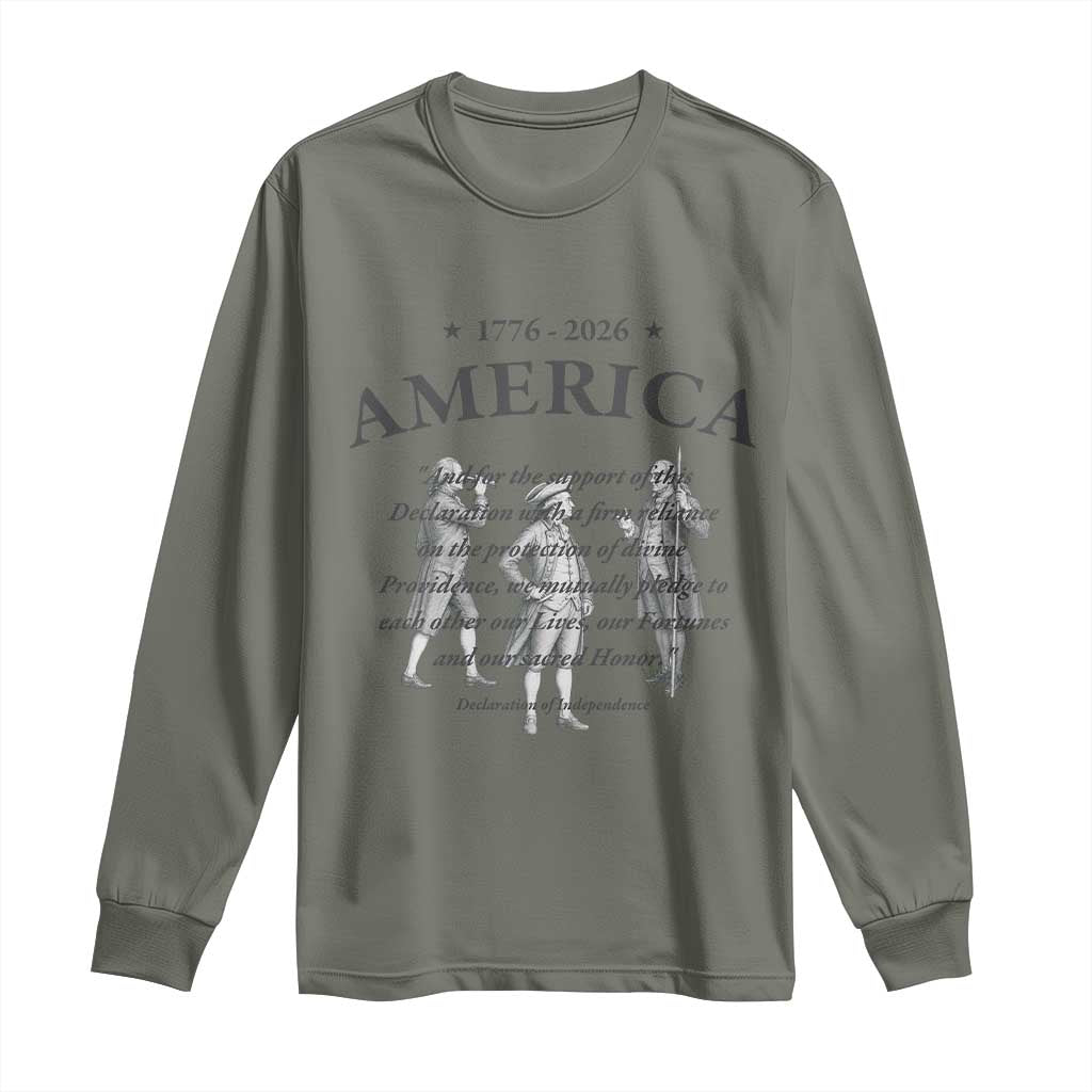 Declaration of Independence Sacred Honor Quote Graphic Long Sleeve Shirt Vintage 1776 to 2026 America Patriotic History