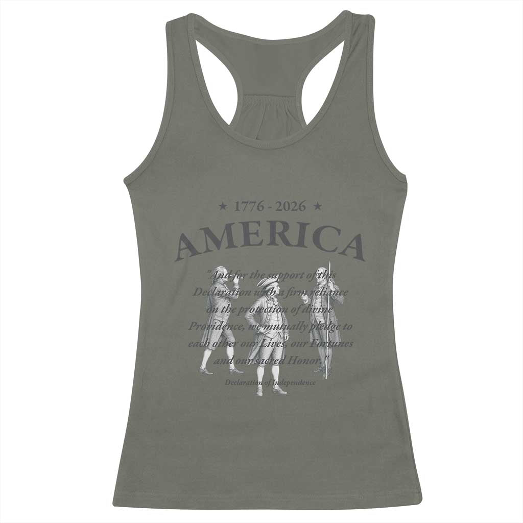 Declaration of Independence Sacred Honor Quote Graphic Racerback Tank Top Vintage 1776 to 2026 America Patriotic History