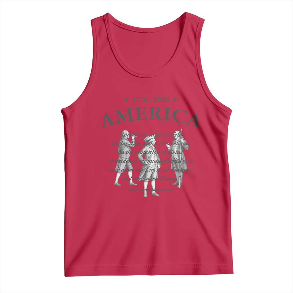 Declaration of Independence Sacred Honor Quote Graphic Tank Top Vintage 1776 to 2026 America Patriotic History