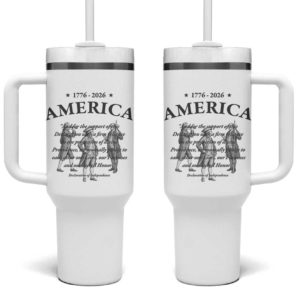 Declaration of Independence Sacred Honor Quote Graphic Tumbler With Handle Vintage 1776 to 2026 America Patriotic History