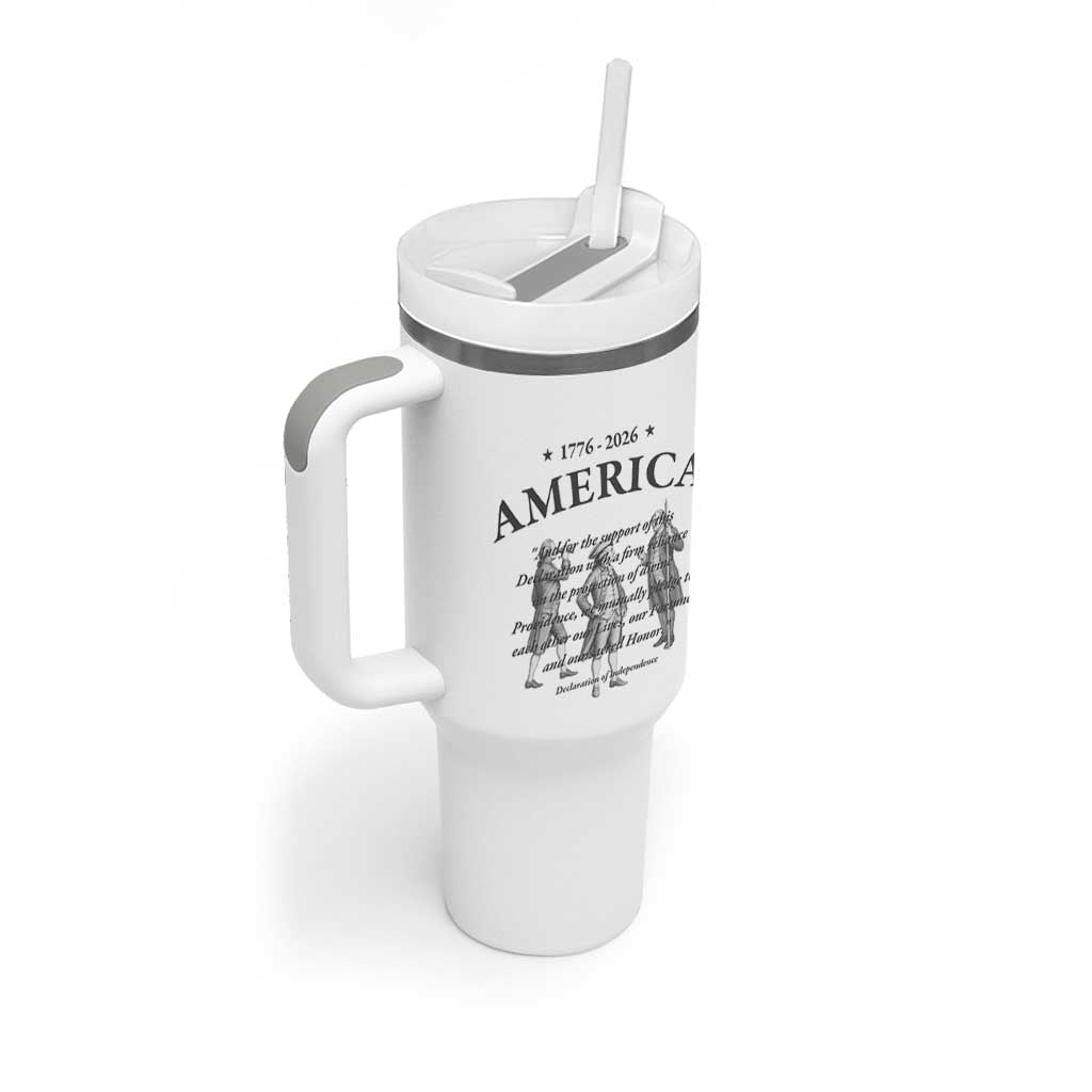 Declaration of Independence Sacred Honor Quote Graphic Tumbler With Handle Vintage 1776 to 2026 America Patriotic History
