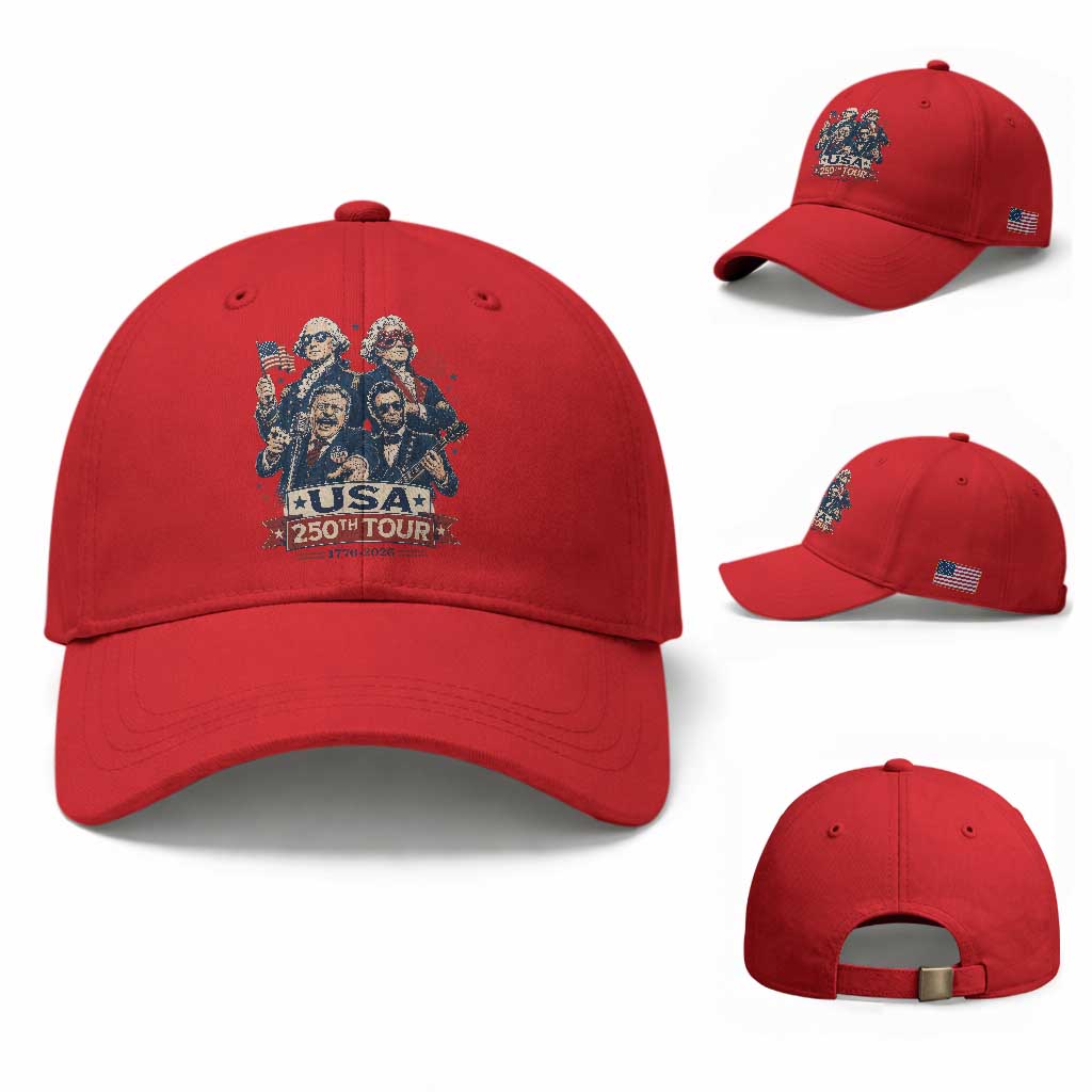 USA 250th Tour 2026 Founding Fathers Rock Concert Baseball Cap Funny Mount Rushmore Rock Stars Semiquincentennial