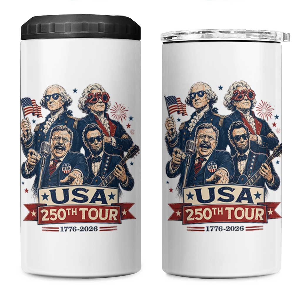 USA 250th Tour 2026 Founding Fathers Rock Concert 4 in 1 Can Cooler Tumbler Funny Mount Rushmore Rock Stars Semiquincentennial