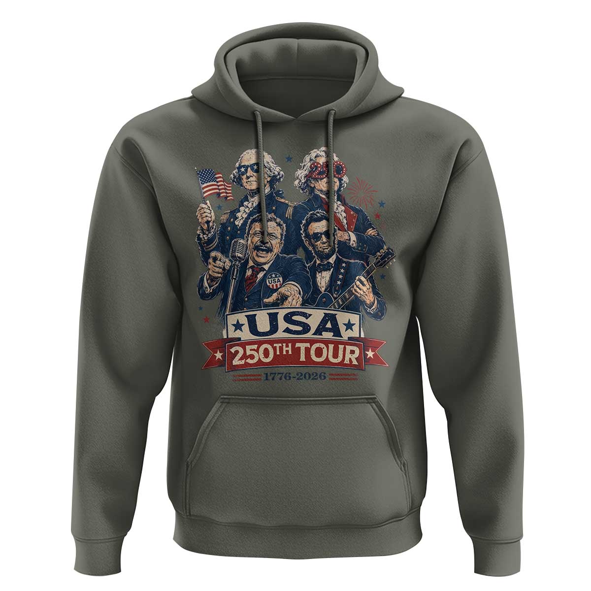 USA 250th Tour 2026 Founding Fathers Rock Concert Hoodie Funny Mount Rushmore Rock Stars Semiquincentennial