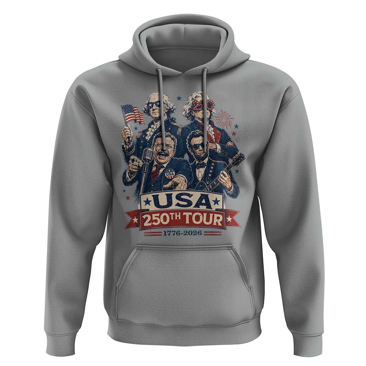 USA 250th Tour 2026 Founding Fathers Rock Concert Hoodie Funny Mount Rushmore Rock Stars Semiquincentennial