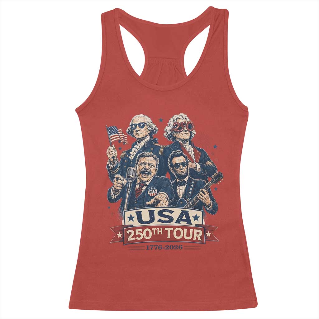 USA 250th Tour 2026 Founding Fathers Rock Concert Racerback Tank Top Funny Mount Rushmore Rock Stars Semiquincentennial