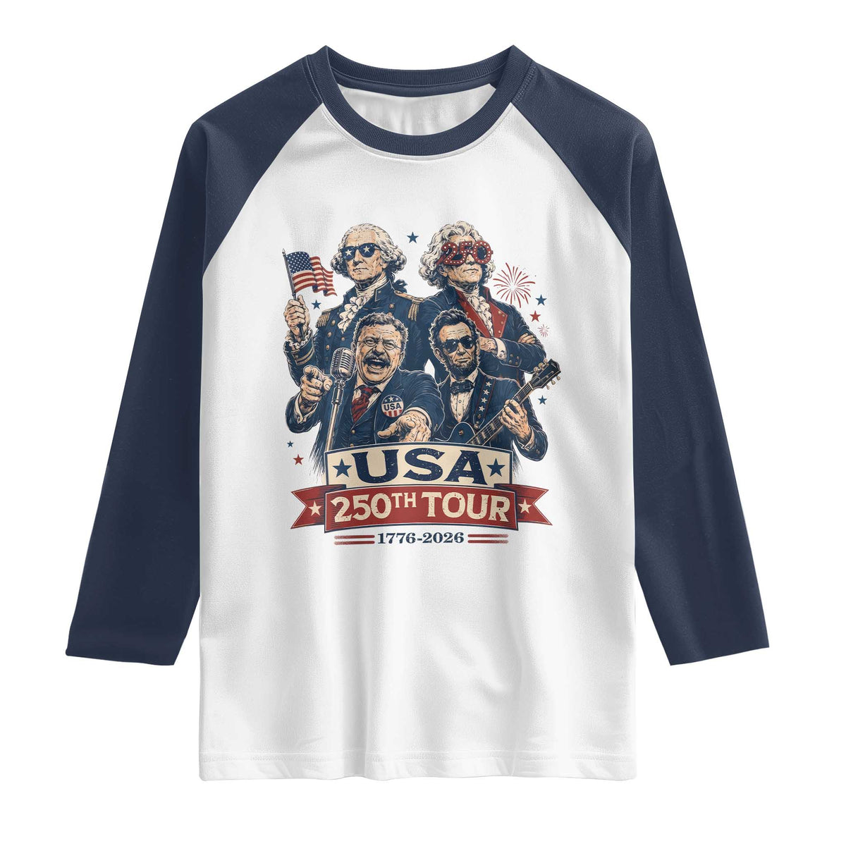USA 250th Tour 2026 Founding Fathers Rock Concert Raglan Shirt Funny Mount Rushmore Rock Stars Semiquincentennial