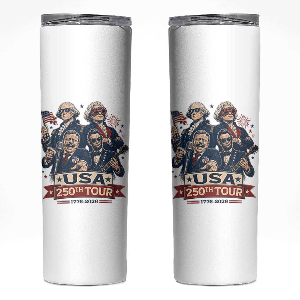 USA 250th Tour 2026 Founding Fathers Rock Concert Skinny Tumbler Funny Mount Rushmore Rock Stars Semiquincentennial