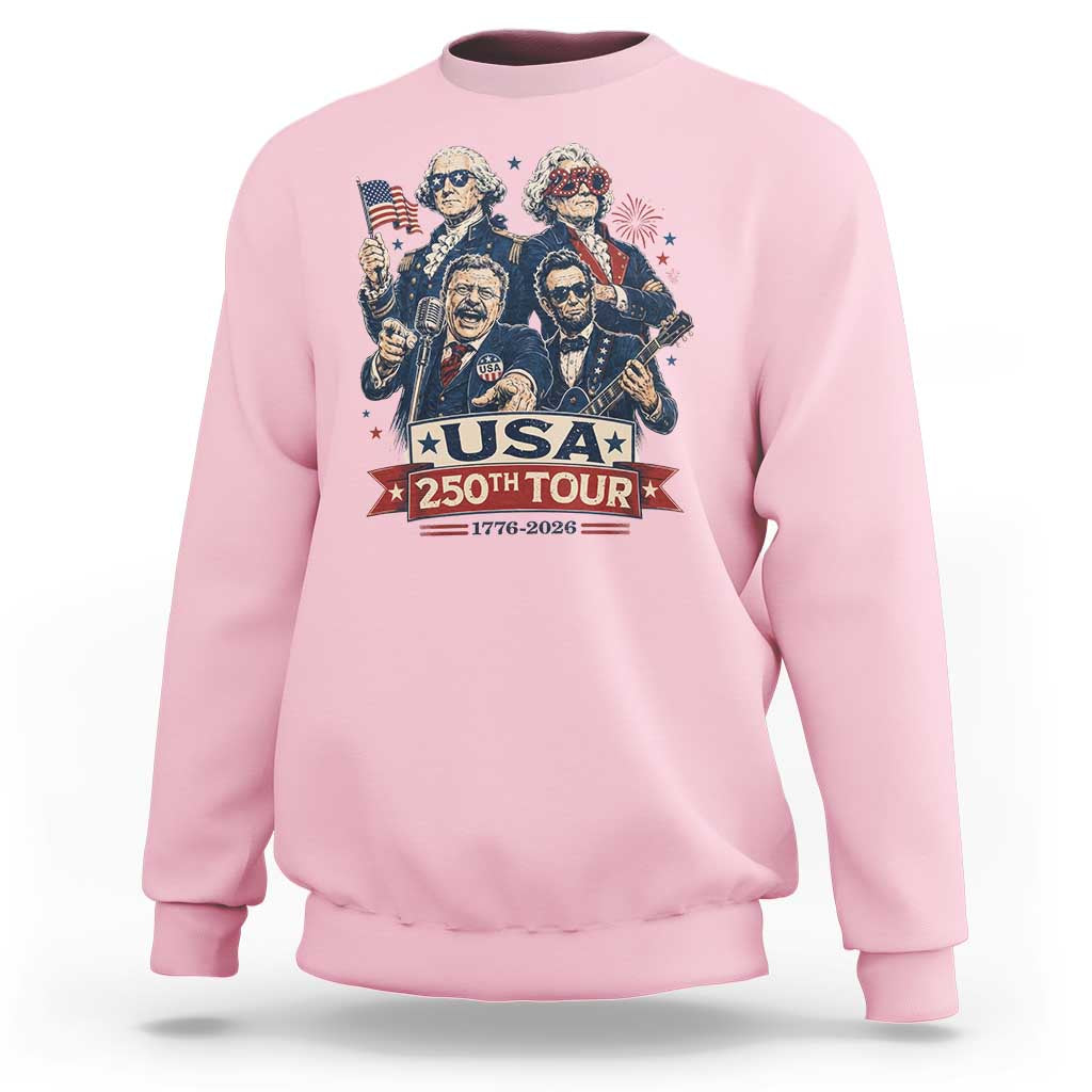 USA 250th Tour 2026 Founding Fathers Rock Concert Sweatshirt Funny Mount Rushmore Rock Stars Semiquincentennial