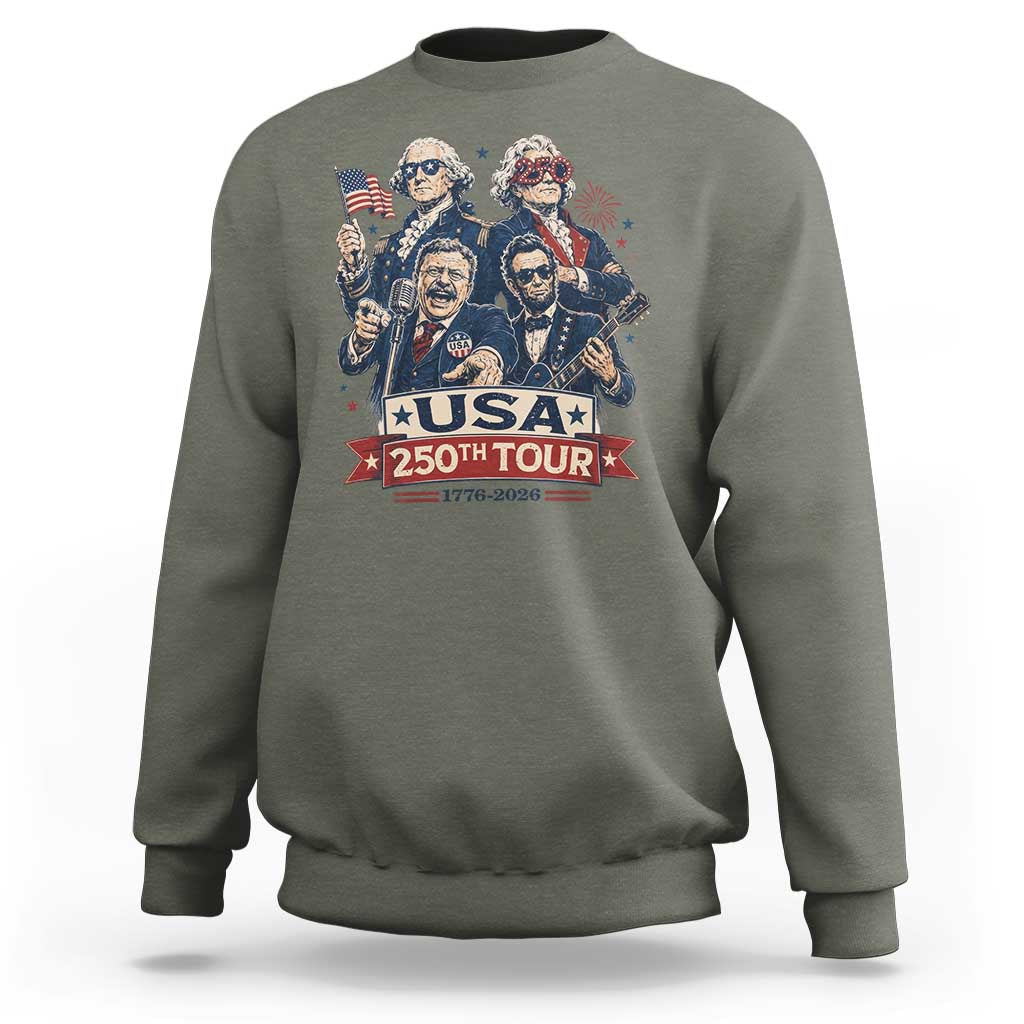 USA 250th Tour 2026 Founding Fathers Rock Concert Sweatshirt Funny Mount Rushmore Rock Stars Semiquincentennial