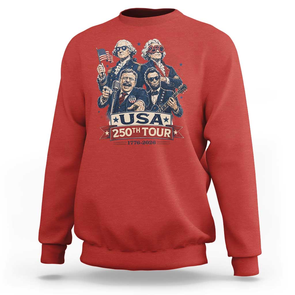 USA 250th Tour 2026 Founding Fathers Rock Concert Sweatshirt Funny Mount Rushmore Rock Stars Semiquincentennial
