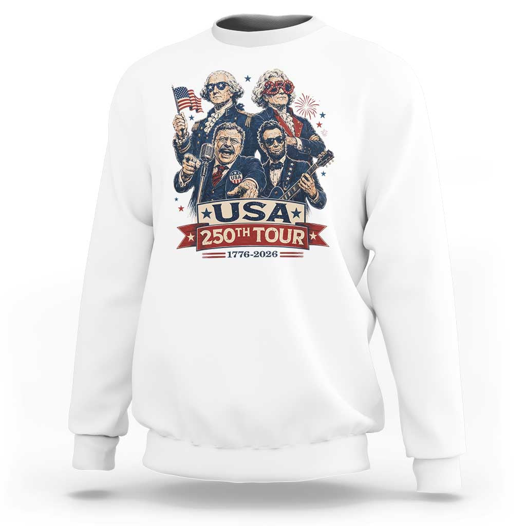 USA 250th Tour 2026 Founding Fathers Rock Concert Sweatshirt Funny Mount Rushmore Rock Stars Semiquincentennial