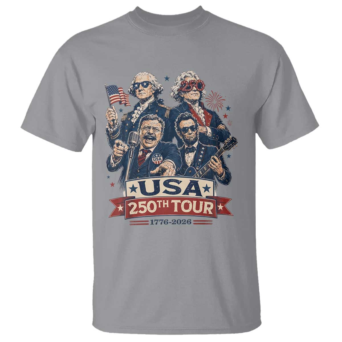 USA 250th Tour 2026 Founding Fathers Rock Concert T Shirt Funny Mount Rushmore Rock Stars Semiquincentennial