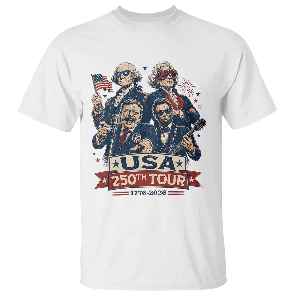 USA 250th Tour 2026 Founding Fathers Rock Concert T Shirt Funny Mount Rushmore Rock Stars Semiquincentennial