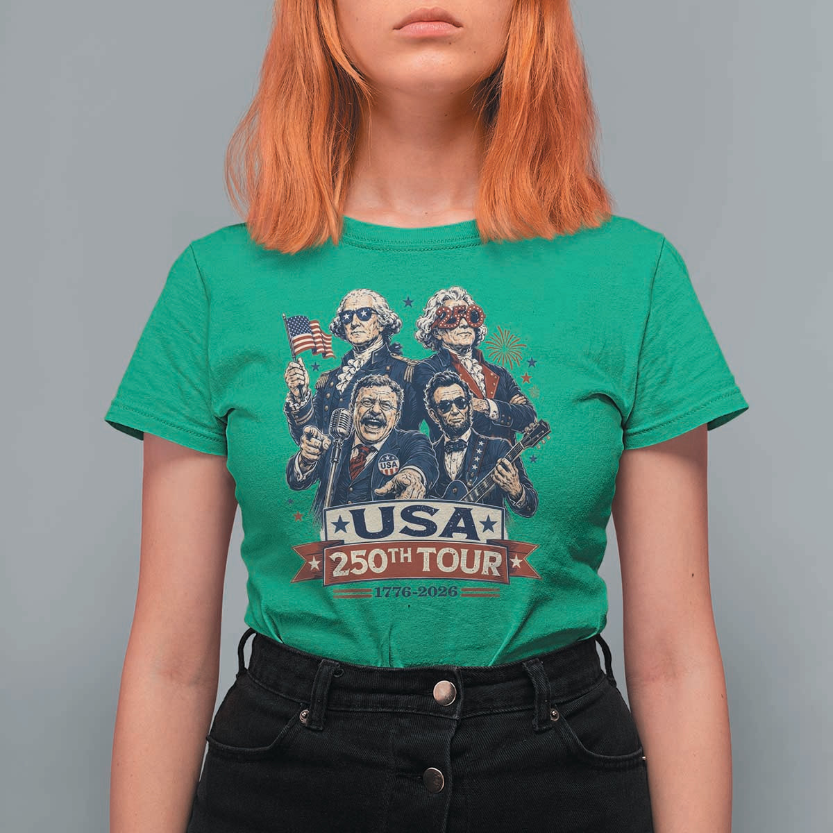 USA 250th Tour 2026 Founding Fathers Rock Concert T Shirt For Women Funny Mount Rushmore Rock Stars Semiquincentennial